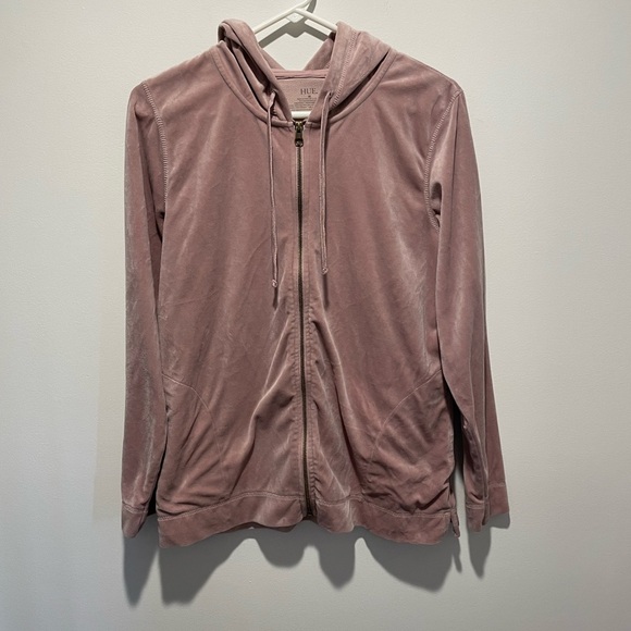 HUE Velour Zip-Up Hoodie Mauve Pink Size Medium - Picture 1 of 4